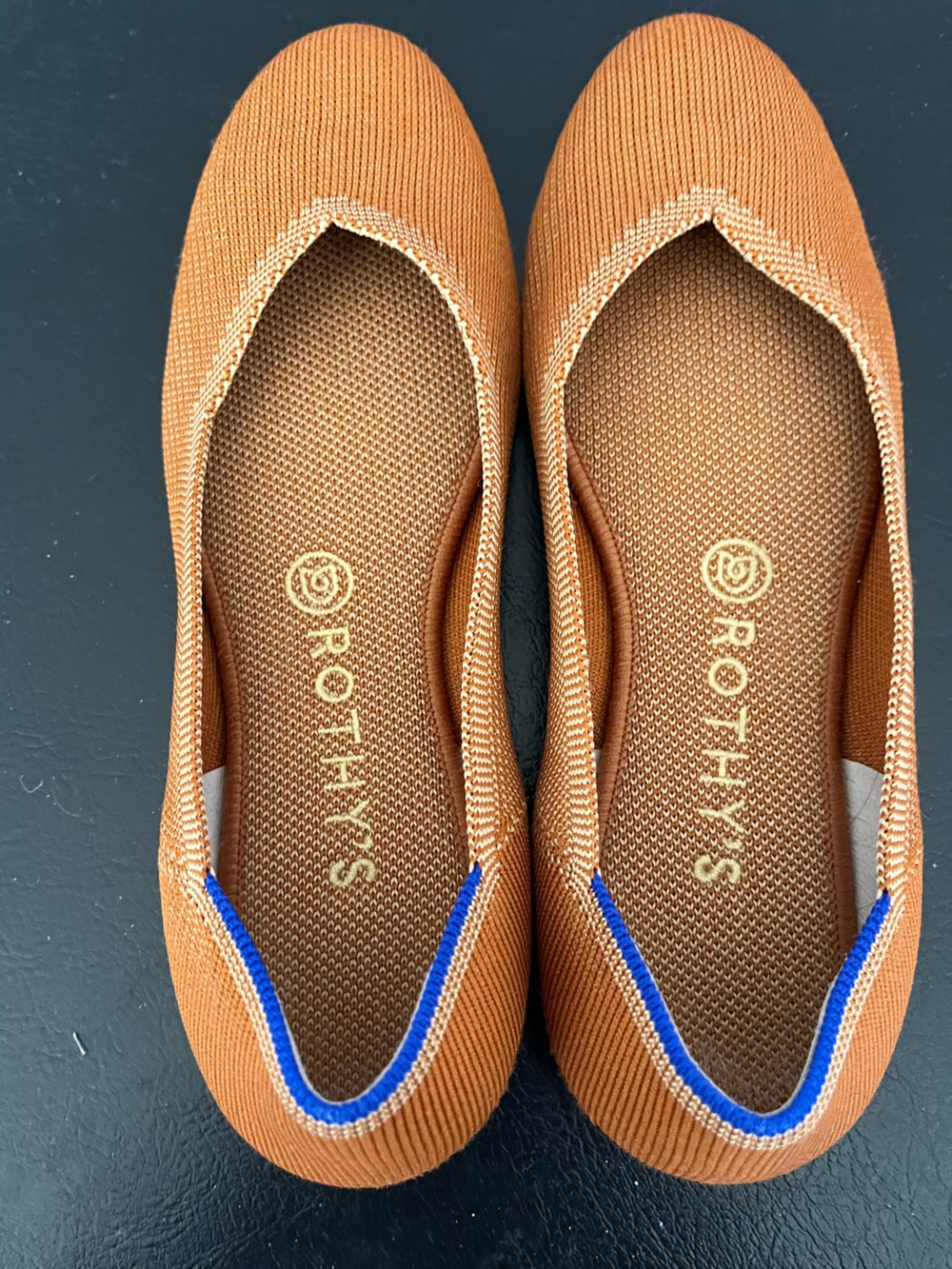 Rothy's Rust Flats with Blue Accent